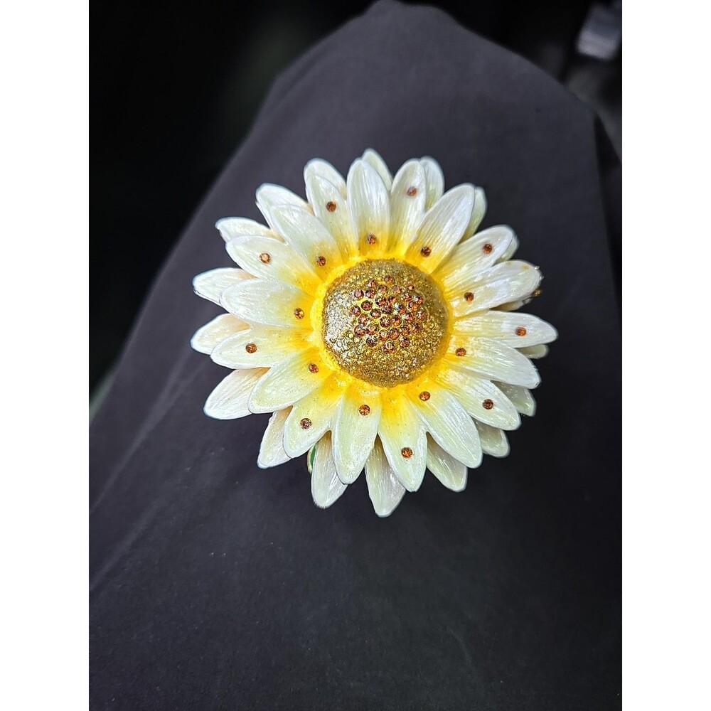 Flower Rhinestones & Gold Trim Jewelry Trinket Box